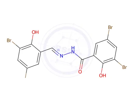 Chemical structure of (E)-3,5-Dibromo-N'-(3,5-dibromo-2-hydroxybenzylidene)-2-hydroxybenzohydrazide