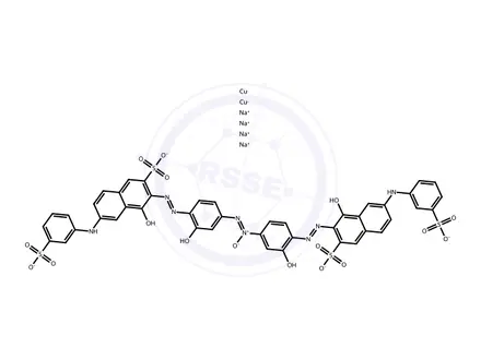 Chemical structure of tetrasodium [mu-[[3,3'-[azoxybis[(2-hydroxy-p-phenylene)azo]]bis[4-hydroxy-6-(3-sulphoanilino)naphthalene-2-sulphonato]](8-)]]dicuprate(4-)