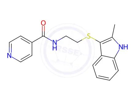 Chemical structure of N-(2-((2-Methyl-1H-indol-3-yl)thio)ethyl)isonicotinamide