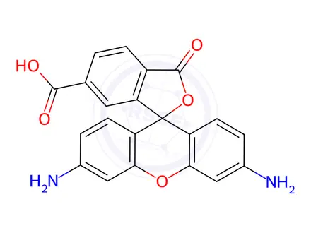 Chemical structure of Spiro[isobenzofuran-1(3H),9'-[9H]xanthene]-6-carboxylic acid, 3',6'-diamino-3-oxo-