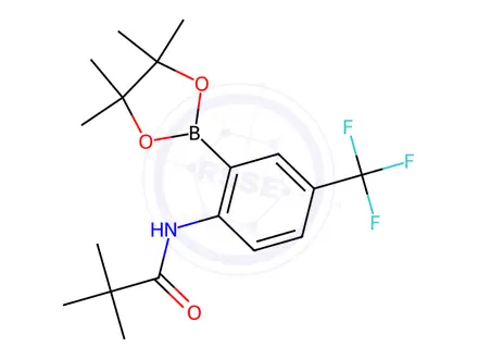 Chemical structure of N-(2-(4,4,5,5-tetramethyl-1,3,2-dioxaborolan-2-yl)-4-(trifluoromethyl)phenyl)pivalamide