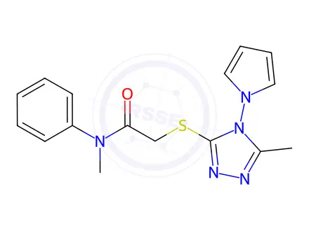 Chemical structure of N-Methyl-2-((5-methyl-4-(1H-pyrrol-1-yl)-4H-1,2,4-triazol-3-yl)thio)-N-phenylacetamide