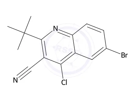 Chemical structure of 6-Bromo-2-tert-butyl-4-chloroquinoline-3-carbonitrile