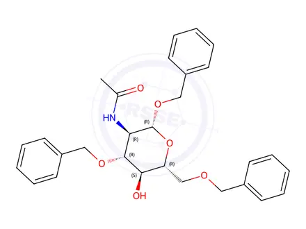 Chemical structure of N-((2R,3R,4R,5S,6R)-2,4-bis(benzyloxy)-6-((benzyloxy)methyl)-5-hydroxytetrahydro-2H-pyran-3-yl)acetamide