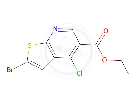 Chemical structure of Ethyl 2-bromo-4-chlorothieno[2,3-b]pyridine-5-carboxylate