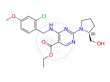 Chemical structure of Ethyl (S)-4-((2-chloro-4-methoxybenzyl)amino)-2-(2-(hydroxymethyl)pyrrolidin-1-yl)pyrimidine-5-carboxylate