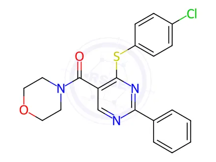 Chemical structure of {4-[(4-chlorophenyl)sulfanyl]-2-phenyl-5-pyrimidinyl}(morpholino)methanone