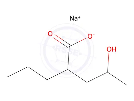 Chemical structure of 4-Hydroxy-2-propyl-pentanoic acid sodiumsalt