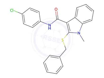 Chemical structure of 2-(benzylsulfanyl)-N-(4-chlorophenyl)-1-methyl-1H-indole-3-carboxamide 478049-52-4 KS-000039W2