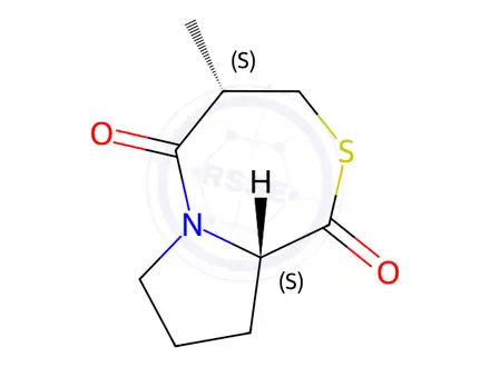 Chemical structure of 1H,5H-Pyrrolo[2,1-c][1,4]thiazepine-1,5-dione, hexahydro-4-methyl-, (4S-trans)-(9CI)