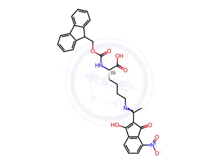Chemical structure of Nα-(9-Fluorenylmethoxycarbonyl)-Nε-[1-(4-nitro-1,3-dioxo-indan-2-ylidene)ethyl]-L-lysine