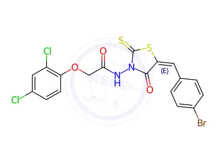 Chemical structure of N-[5-(4-bromobenzylidene)-4-oxo-2-thioxo-1,3-thiazolidin-3-yl]-2-(2,4-dichlorophenoxy)acetamide