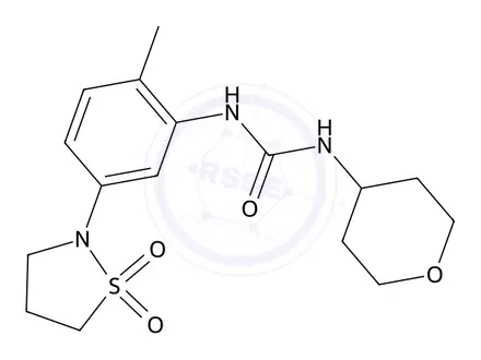 Chemical structure of 1-(5-(1,1-Dioxidoisothiazolidin-2-yl)-2-methylphenyl)-3-(tetrahydro-2H-pyran-4-yl)urea