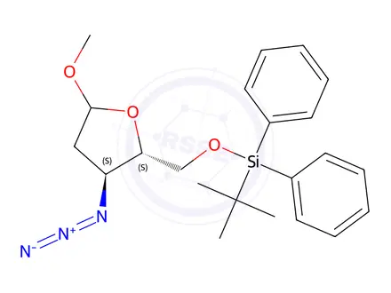 Chemical structure of D-ERYTHRO-PENTOFURANOSIDE, METHYL 3-AZIDO-2,3-DIDEOXY-5-O-[(1,1-DIMETHYLETHYL)DIPHENYLSILYL]-