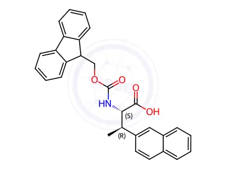 Chemical structure of 2-Naphthalenepropanoic acid, α-[[(9H-fluoren-9-ylmethoxy)carbonyl]amino]-β-methyl-, (αS,βR)-