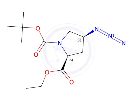 Chemical structure of O1-tert-butyl O2-ethyl (2S,4S)-4-azidopyrrolidine-1,2-dicarboxylate