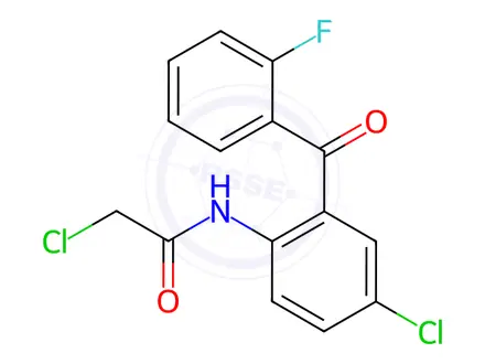 Chemical structure of 2-chloro-N-[4-chloro-2-(2-fluorobenzoyl)phenyl]acetamide