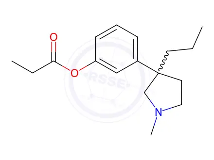Chemical structure of Propionic acid 3-(1-methyl-3-propyl-3-pyrrolidinyl)phenyl ester
