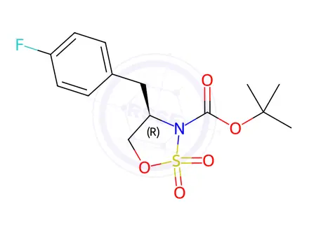 Chemical structure of 1,2,3-Oxathiazolidine-3-carboxylic acid, 4-[(4-fluorophenyl)methyl]-, 1,1-dimethylethyl ester, 2,2-dioxide, (4R)-