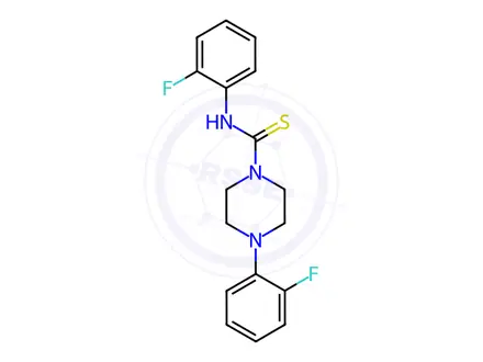 Chemical structure of N,4-Bis(2-fluorophenyl)piperazine-1-carbothioamide