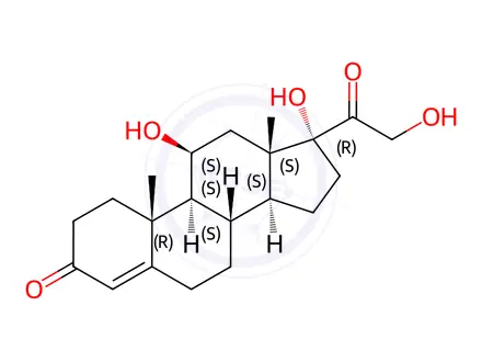 Chemical structure of Hydrocortisone (Hydrocortisone Acetate EP Impurity A, Cortisol)