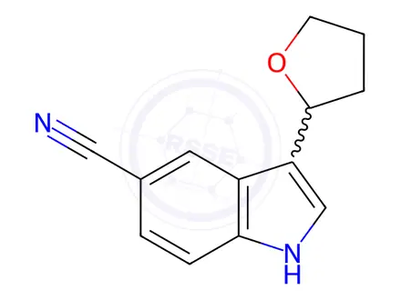 Chemical structure of 1H-Indole-5-carbonitrile, 3-(tetrahydro-2-furanyl)-