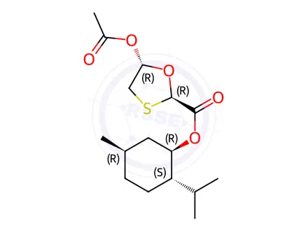 Chemical structure of (2R,5R)-L-Menthol-5-(acetyloxy)-1,3-oxathiolane-2-carboxylate