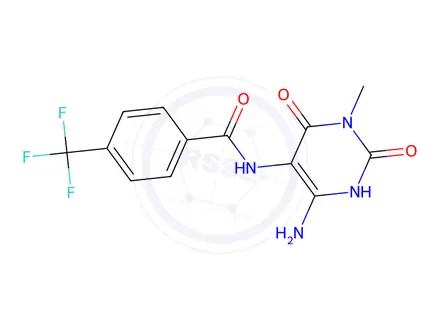 Chemical structure of Benzamide, N-(4-amino-1,2,3,6-tetrahydro-1-methyl-2,6-dioxo-5-pyrimidinyl)-4-(trifluoromethyl)-