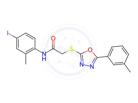Chemical structure of N-(4-iodo-2-methylphenyl)-2-((5-(m-tolyl)-1,3,4-oxadiazol-2-yl)thio)acetamide