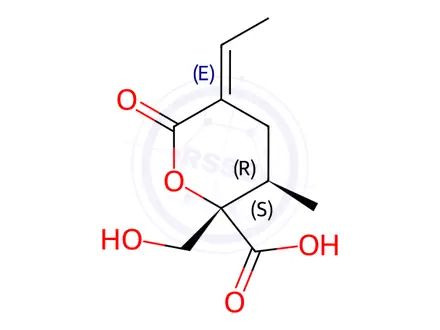 Chemical structure of (2S,5E)-5-Ethylidenetetrahydro-2-(hydroxymethyl)-3α-methyl-6-oxo-2H-pyran-2β-carboxylic acid