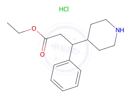 Chemical structure of Ethyl 3-phenyl-3-(piperidin-4-yl)propanoate hydrochloride