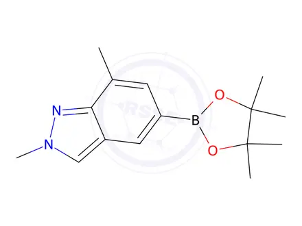 Chemical structure of 2,7-Dimethyl-5-(4,4,5,5-tetramethyl-1,3,2-dioxaborolan-2-yl)-2H-indazole
