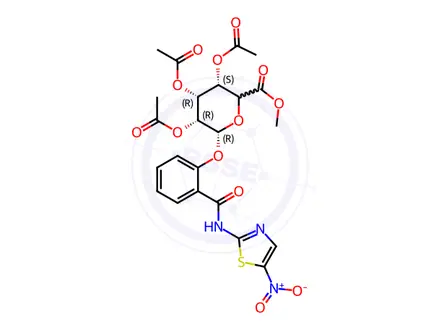 Chemical structure of Methyl 1-[[2-N-(5-Nitrothiazolyl)carboxamido]phenyl]-2,3,4-tri-O-acetyl-β-D-glucopyranuronate