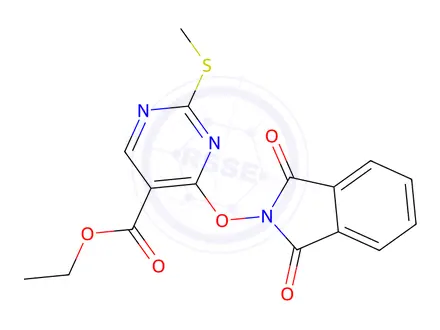 Chemical structure of Ethyl 4-((1,3-dioxoisoindolin-2-yl)oxy)-2-(methylthio)pyrimidine-5-carboxylate