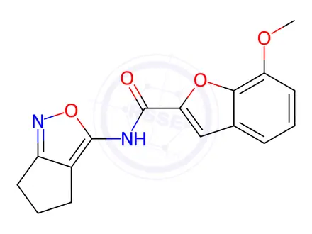 Chemical structure of N-(5,6-Dihydro-4H-cyclopenta[c]isoxazol-3-yl)-7-methoxybenzofuran-2-carboxamide