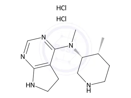 Chemical structure of N-Methyl-N-((3R,4R)-4-methylpiperidin-3-yl)-6,7-dihydro-5H-pyrrolo[2,3-d]pyrimidin-4-amine Dihydrochloride