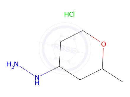 Chemical structure of (2-methyloxan-4-yl)hydrazine hydrochloride