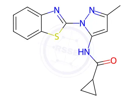 Chemical structure of N-(1-(Benzo[d]thiazol-2-yl)-3-methyl-1H-pyrazol-5-yl)cyclopropanecarboxamide