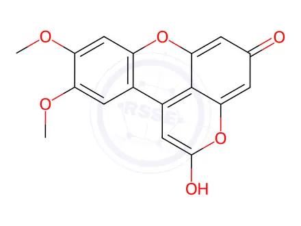 Chemical structure of 5(or 9 or 10)-hydroxy-9,10(or 5,9 or 5,10)-dimethoxy-2H-pyrano[2,3,4-kl]xanthen-2-one