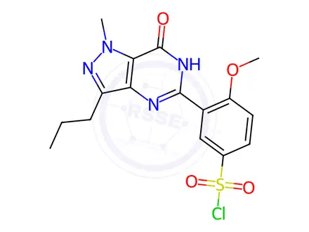 Chemical structure of Benzenesulfonyl chloride, 3-(6,7-dihydro-1-methyl-7-oxo-3-propyl-1H-pyrazolo[4,3-d]pyrimidin-5-yl)-4-methoxy-