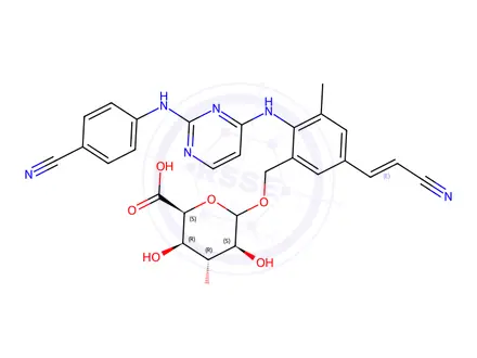 Chemical structure of (2S,3R,4R,5S)-6-((2-((2-((4-Cyanophenyl)amino)pyrimidin-4-yl)amino)-5-((E)-2-cyanovinyl)-3-methylbenzyl)oxy)-3,4,5-trihydroxytetrahydro-2H-pyran-2-carboxylic Acid