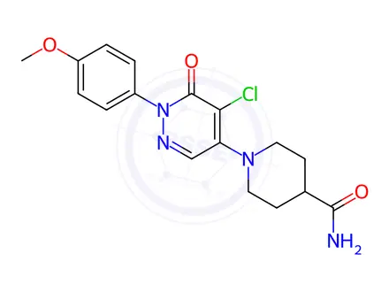 Chemical structure of 1-[5-chloro-1-(4-methoxyphenyl)-6-oxo-1,6-dihydro-4-pyridazinyl]-4-piperidinecarboxamide