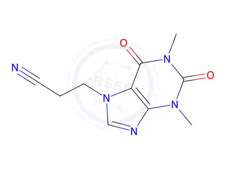 Chemical structure of 7-(2-Cyanoethyl)-theophylline, 98%
