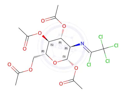 Chemical structure of 2-Deoxy-2-[(tetrachloroethylidene)amino]-β-D-glucopyranose 1,3,4,6-tetraacetate