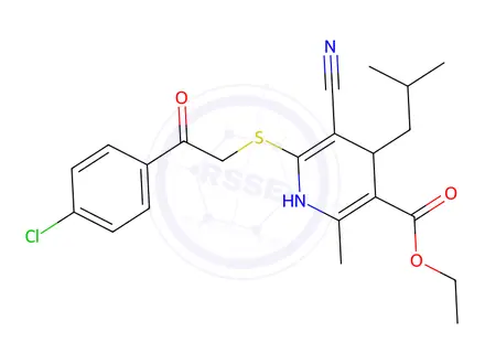 Chemical structure of ethyl 6-((2-(4-chlorophenyl)-2-oxoethyl)thio)-5-cyano-4-isobutyl-2-methyl-1,4-dihydropyridine-3-carboxylate