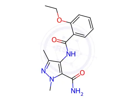 Chemical structure of 4-(2-ethoxybenzamido)-1,3-dimethyl-1H-pyrazole-5-carboxamide