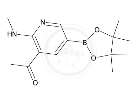 Chemical structure of 1-(2-(Methylamino)-5-(4,4,5,5-tetramethyl-1,3,2-dioxaborolan-2-yl)pyridin-3-yl)ethan-1-one