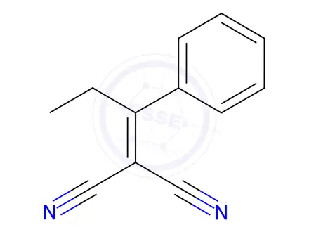 Chemical structure of Propanedinitrile,2-(1-phenylpropylidene)-