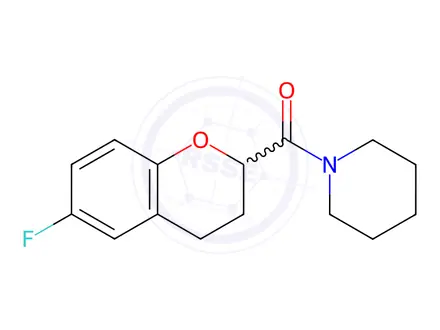 Chemical structure of 1-[(6-Fluoro-3,4-dihydro-2H-1-benzopyran-2-yl)carbonyl]piperidine