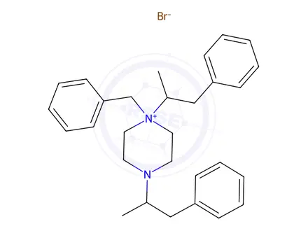 Chemical structure of 1-benzyl-1,4-bis(1-phenylpropan-2-yl)-2,3,5,6-tetrahydropyrazine bromide